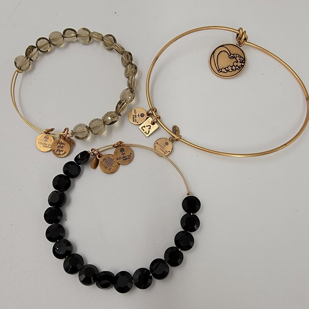 Alex And Ani Set of 3 Swarovski Crystal Expandable Gold Tone Bracelets